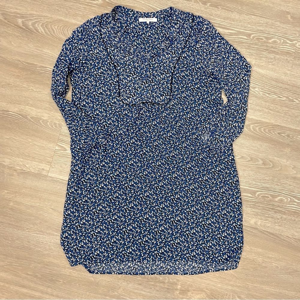 Gerard Darel Blue white Mini Print Short Dress, Blue Side Pockets